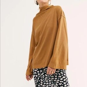 Free People We The Free Supernova Brown Wide Long Sleeve Funnel Neck Top Small